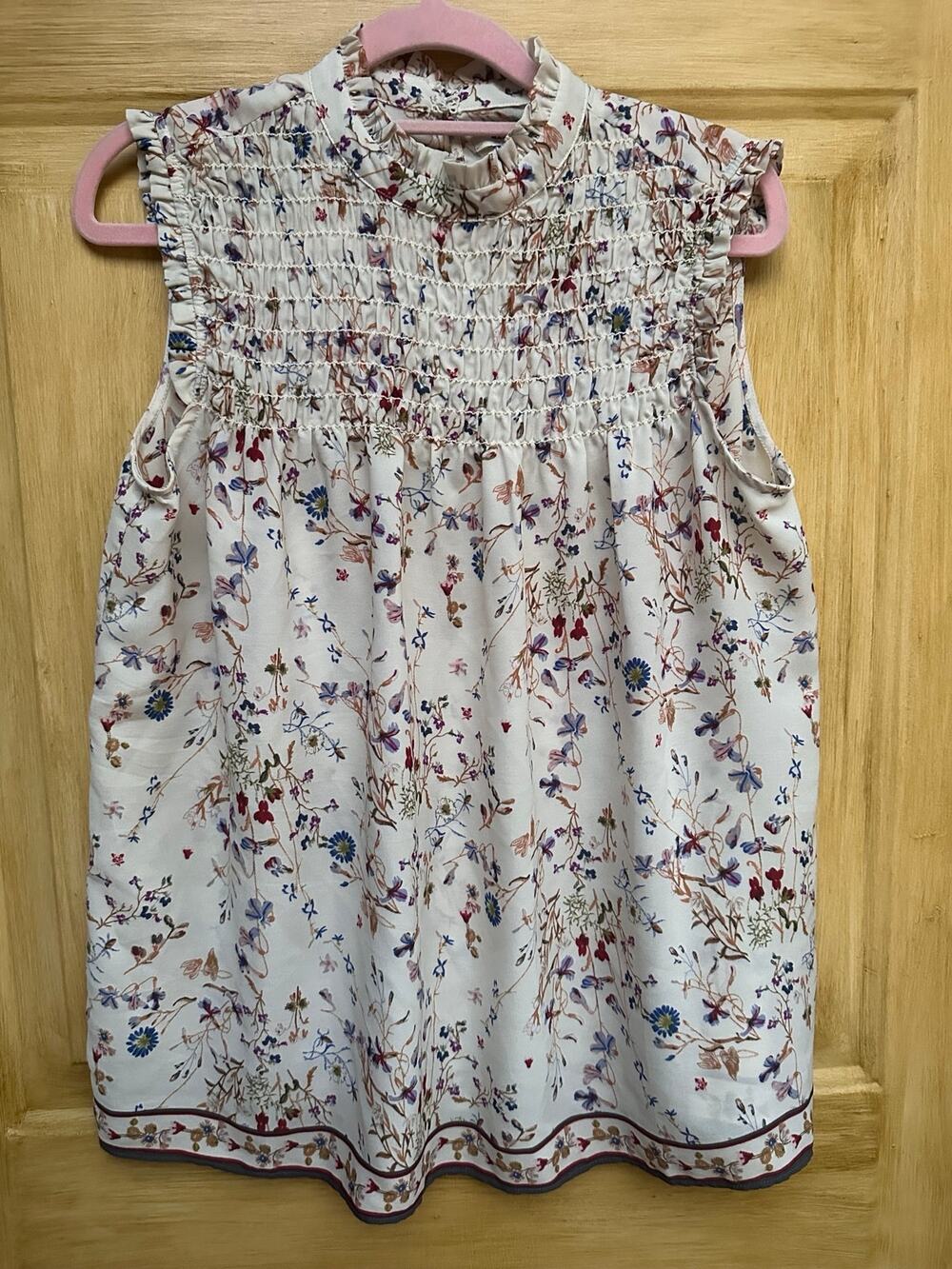 Max Studio Floral Smocked Blouse Cottagecore Romantic Boho Top Size M